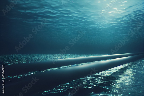 3d illustration of pipelines in the ocean bottom seabed photo