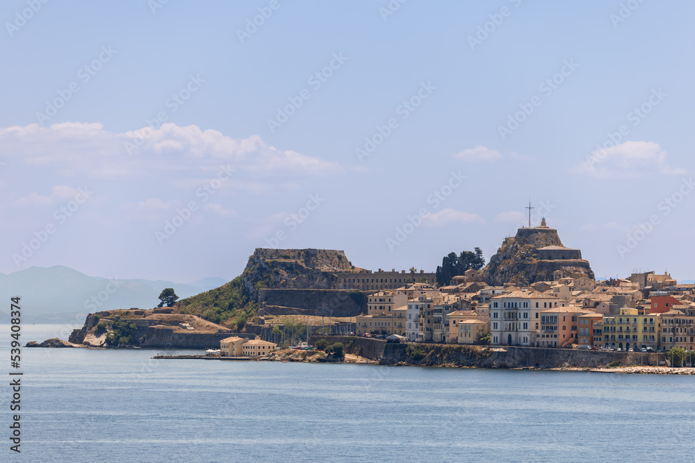 Naklejka premium Famous former Byzantine fort - Old Fortress of Corfu island which the Venetians largely replaced with fortification of their own design. Ionian islands, Greece