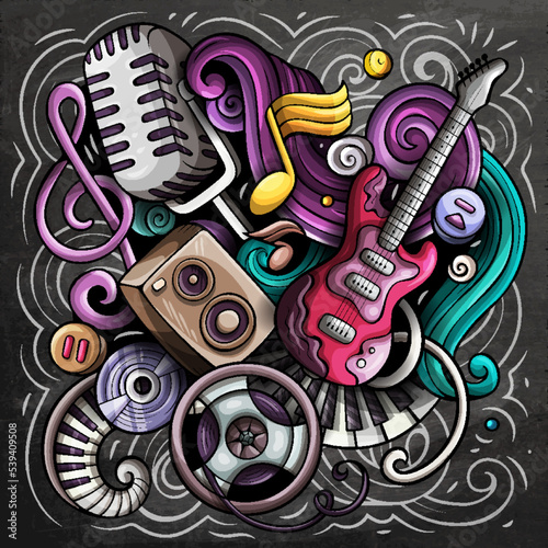 Cartoon vector doodles Disco music illustration