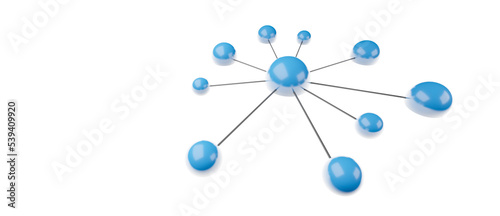 3D illustration of connected dots or spheres, teamwork cooperation or group network concept isolated on white background