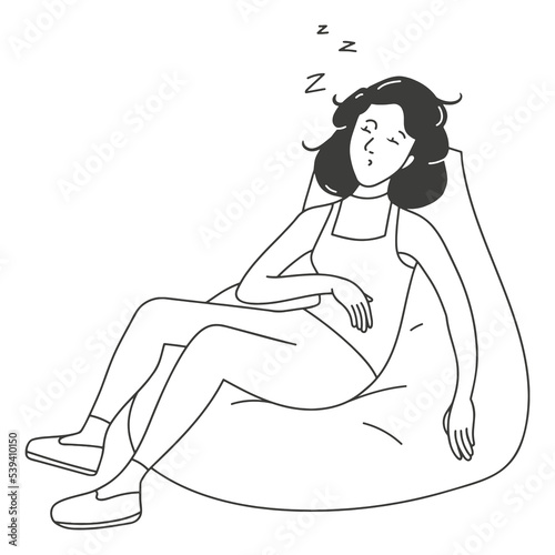 contour Illustration of a girl sleeping on a frameless chair