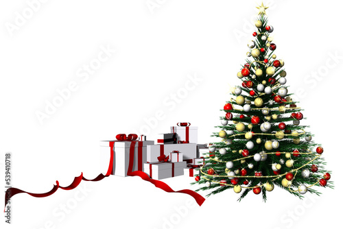 PNG, trasparente. Natale. Regali di Natale accanto a decorazioni natalizie e Albero di Natale photo