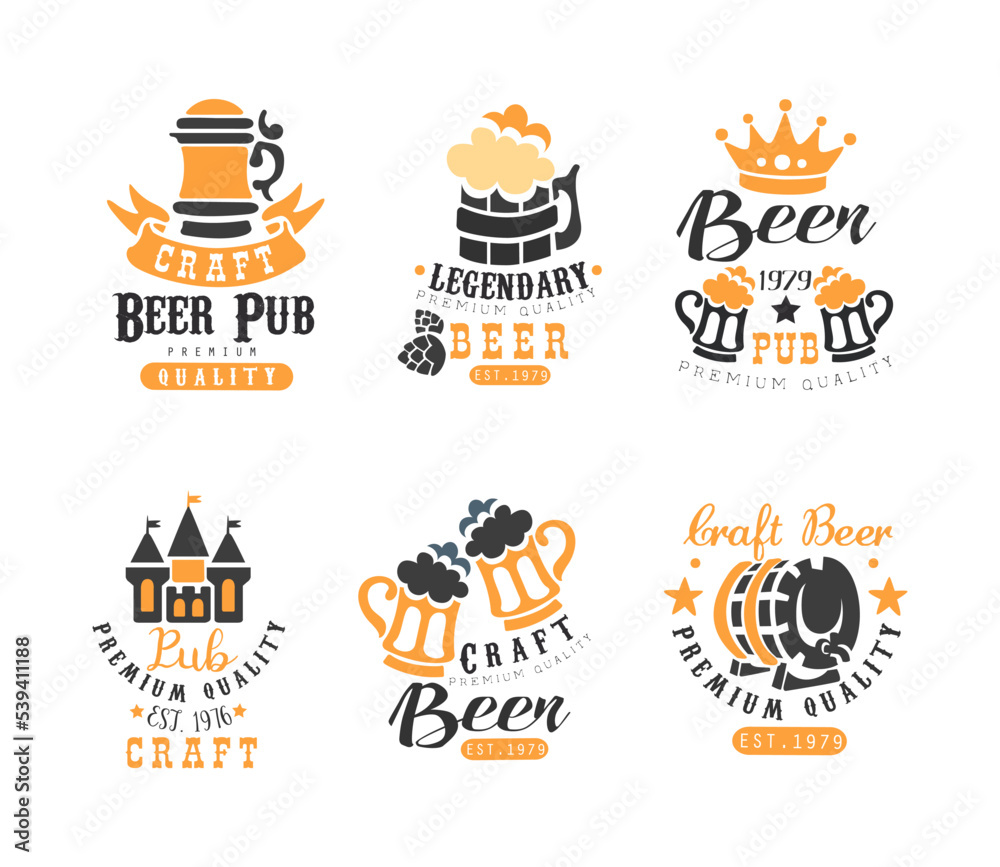 Creative Emblems for Beer Pub and Bar or Craft Brewing Company Vector Set Creative Emblems for Beer Pub and Bar or Craft Brewing Company Vector Set
