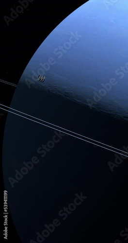 Neptune planet with her rings rotating in the outer space. 4K Vertical photo