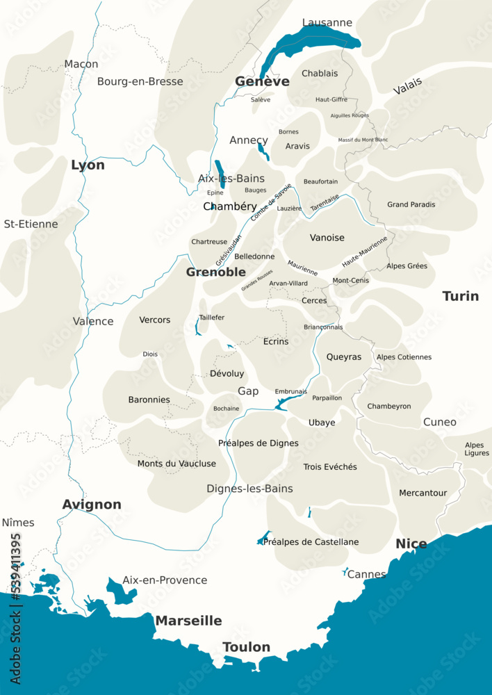 Obraz premium Carte des massifs et régions des Alpes 