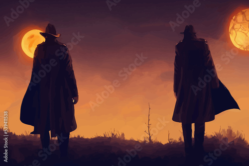 two mysterious man in a trench coat