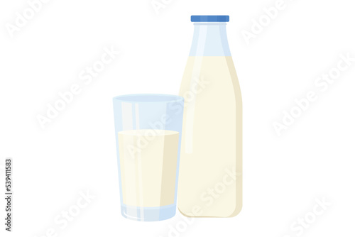 milk in glass and bottle isolated on white background