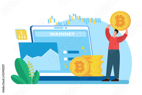 Blockchain Mainnet Illustration concept on white background
