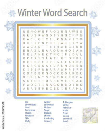 Winter Word Search Puzzle Game, Fun Gift, Promo, Promotion, Competition with Answers