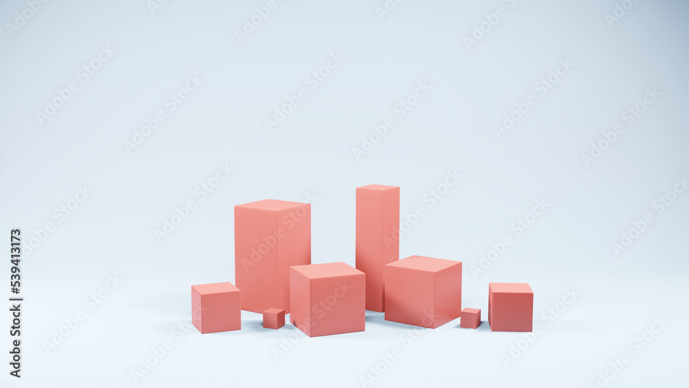 pink colored cubes on blue background, empty space, 3d render pink colored cubes on blue background, empty space, 3d render