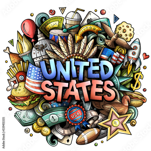 United States hand drawn cartoon doodle illustration.