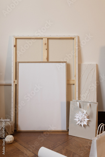 Christmas Mockup Wooden frame in studio