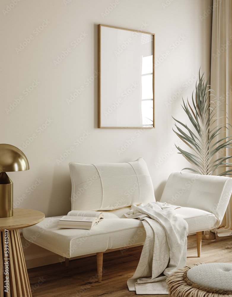 Frame mockup in modern home interior background, 3d render Frame mockup in modern home interior background, 3d render