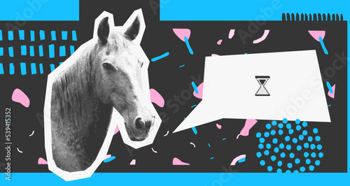 Fashion digital illustration collage art. Mixed animal, geometry and abstract creative 
objects. Stylish zine funny design