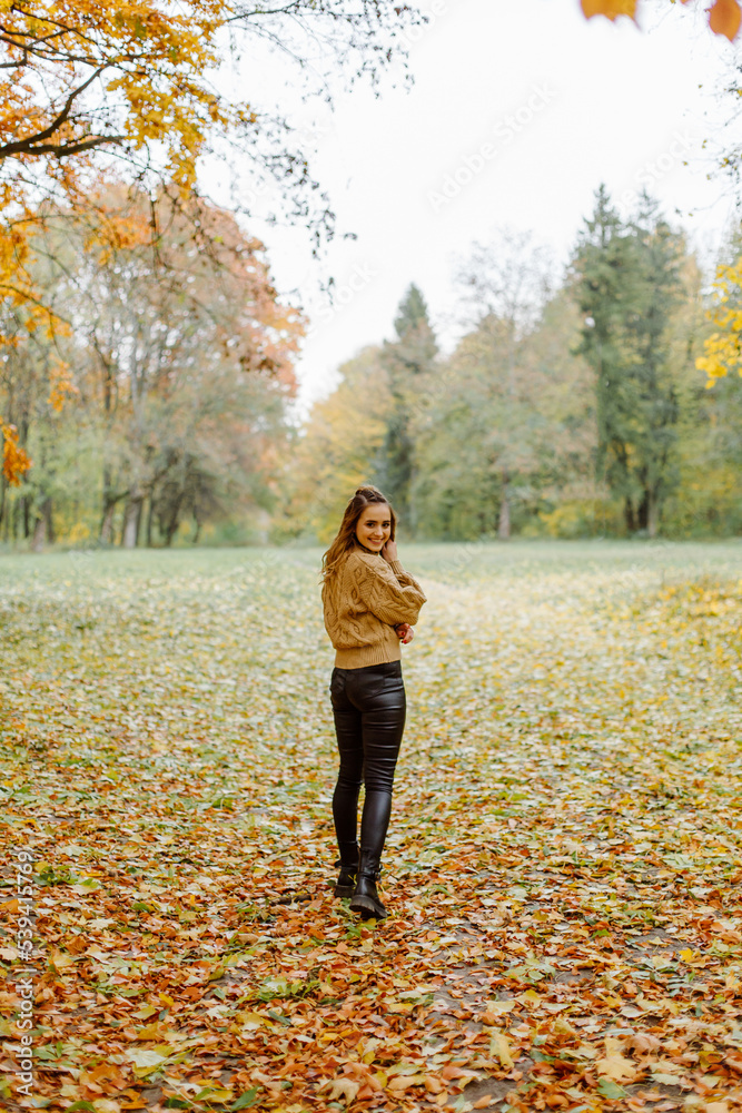 Woman walking in the autumn park, a healthy lifestyle, walk, exercise Woman walking in the autumn park, a healthy lifestyle, walk, exercise