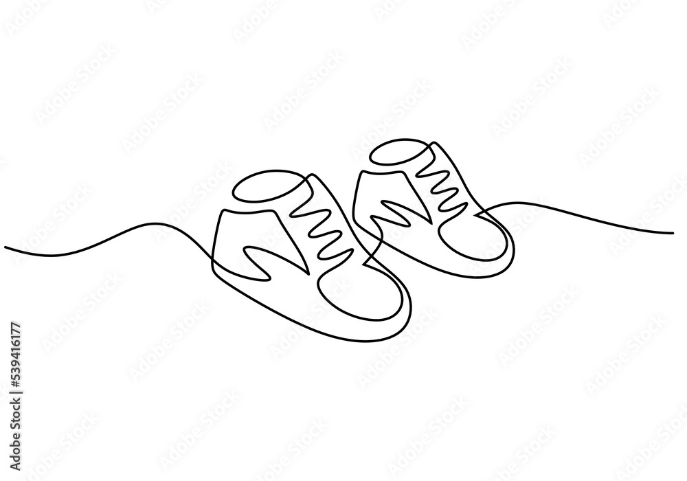 One continuous single line of baby shoes isolated on white background ...