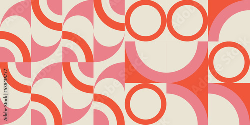 Modern vector abstract  geometric background with circles, rectangles and squares  in retro Scandinavian style. Pastel colored simple shapes graphic pattern. Abstract mosaic artwork.