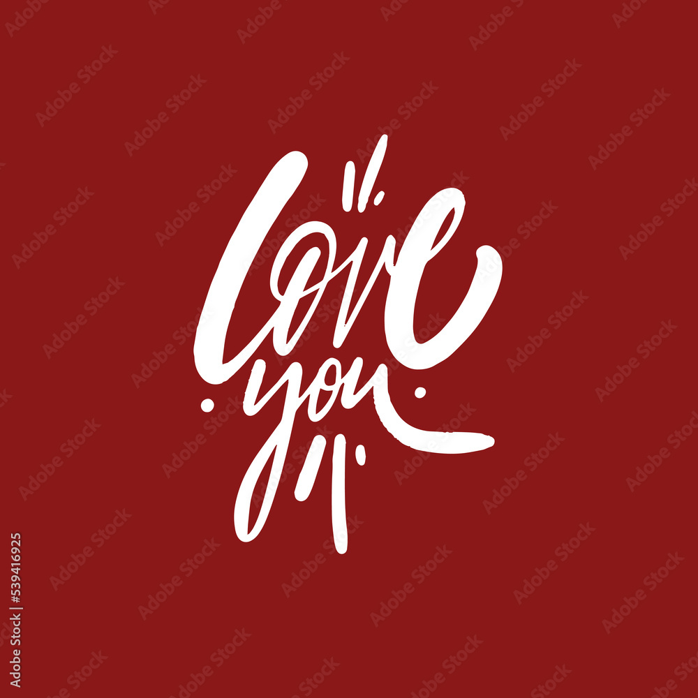 Love you hand drawn white color modern brush calligraphy phrase.