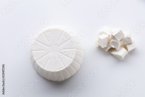 fresh cottage cheese on white background