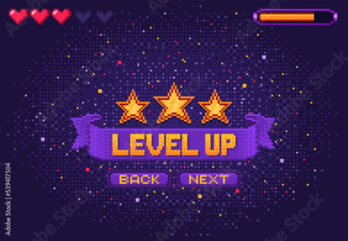 Fotografia Level up 8bit game, arcade pixel screen