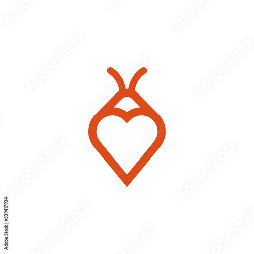 Minimal heart bug icon vector concept. Cute insect shape as a heart logo isolated on white background. Awesome simple heart beetle logo.