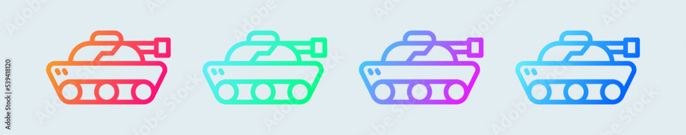 Military tank line icon in gradient colors. War weapon signs vector illustration. Military tank line icon in gradient colors. War weapon signs vector illustration.