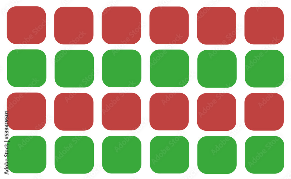 Bicolor background with green and red rounded corner squares.
