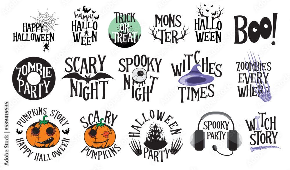 Set Halloween sublimation bundle. Happy Halloween vector illustration