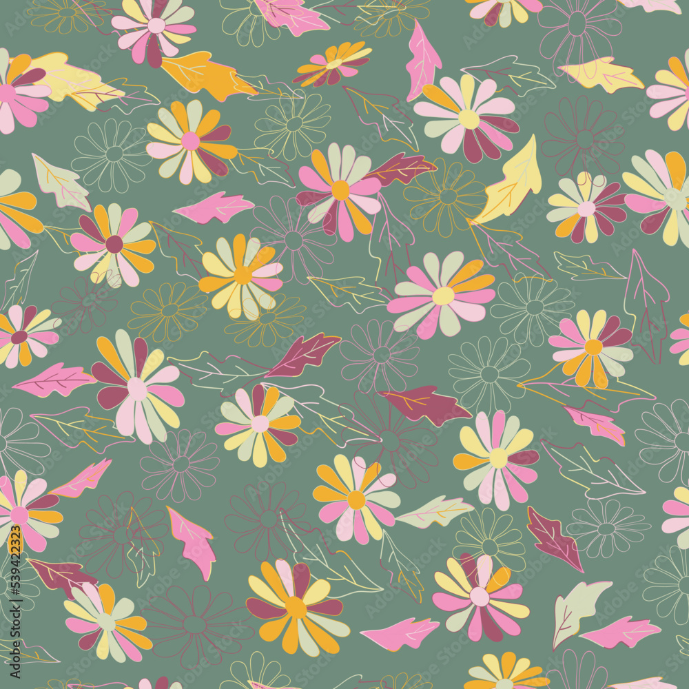 Daisy flowers silhouettes seamless pattern