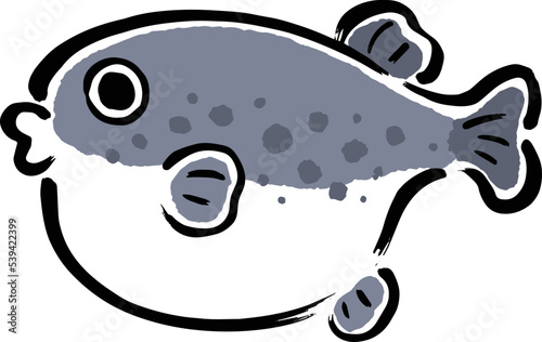シンプルでかわいいフグ　筆タッチイラスト
