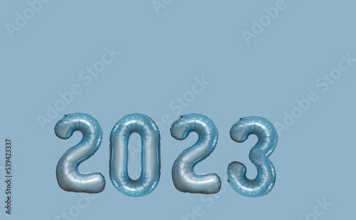 2023 from balloons on a blue background, new year 2023