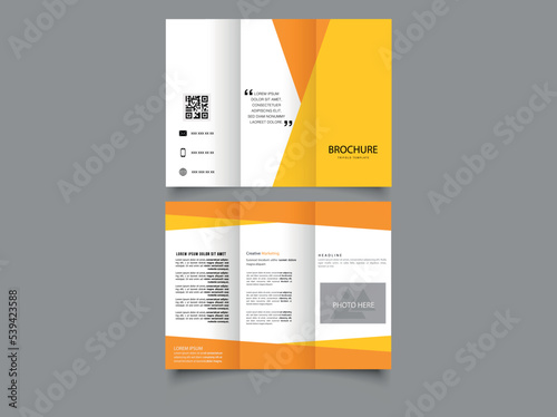 Yellow corporate brochure. Trifold flyer with triangle.