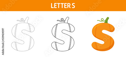 Letter S Pumpkin tracing and coloring worksheet for kids