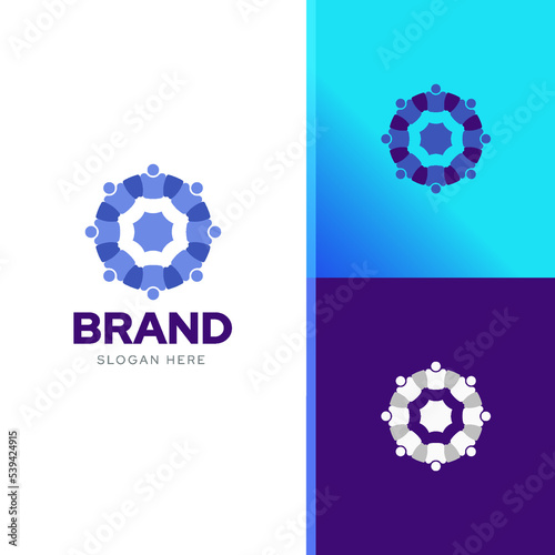 Society creative logo design, foundation teamwork coworking idea template vector