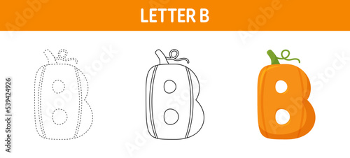 Letter B Pumpkin tracing and coloring worksheet for kids