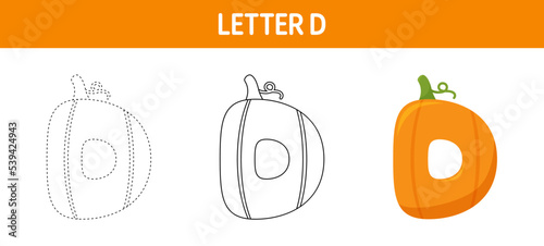 Letter D Pumpkin tracing and coloring worksheet for kids