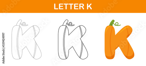 Letter K Pumpkin tracing and coloring worksheet for kids