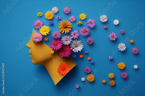 human head and flowers  world mental health day concept photo