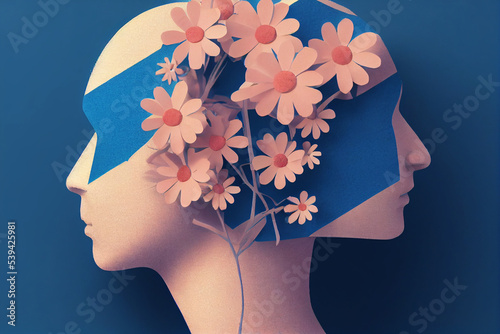 human head and flowers  world mental health day concept