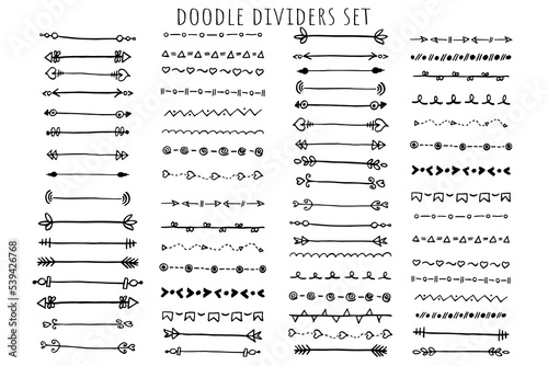 Hand drawn dividers set. Ornamental decorative elements. Vector doodle elements design.