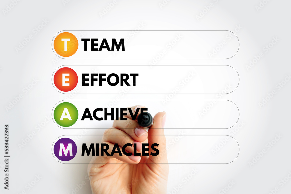 TEAM - Team Effort Achieve Miracles acronym, business concept background TEAM - Team Effort Achieve Miracles acronym, business concept background