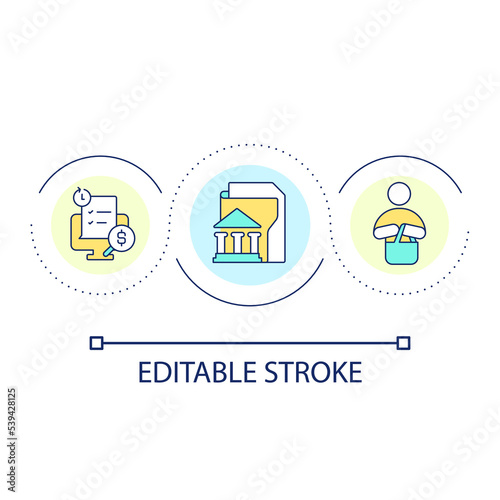 Bank client loop concept icon. Banking services. Credit score. Loans for personal purpose abstract idea thin line illustration. Isolated outline drawing. Editable stroke. Arial font used