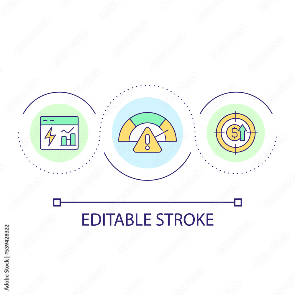 Risks analysis loop concept icon. Aggressive business strategy. Focus on profitability abstract idea thin line illustration. Isolated outline drawing. Editable stroke. Arial font used