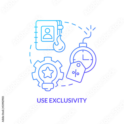 Use exclusivity concept blue gradient icon. Special propositions. Impact consumer behaviour. Clients loyalty abstract idea thin line illustration. Isolated outline drawing. Myriad Pro-Bold font used