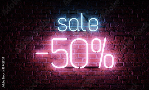 Black Friday Sale Neon Sign Brick Background photo