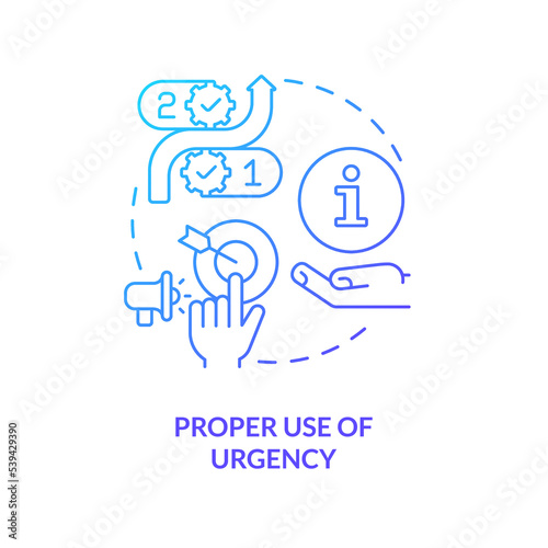 Right use of urgency concept blue gradient icon. Marketing psychology tactic. Boost interaction. Solve issues abstract idea thin line illustration. Isolated outline drawing. Myriad Pro-Bold font used