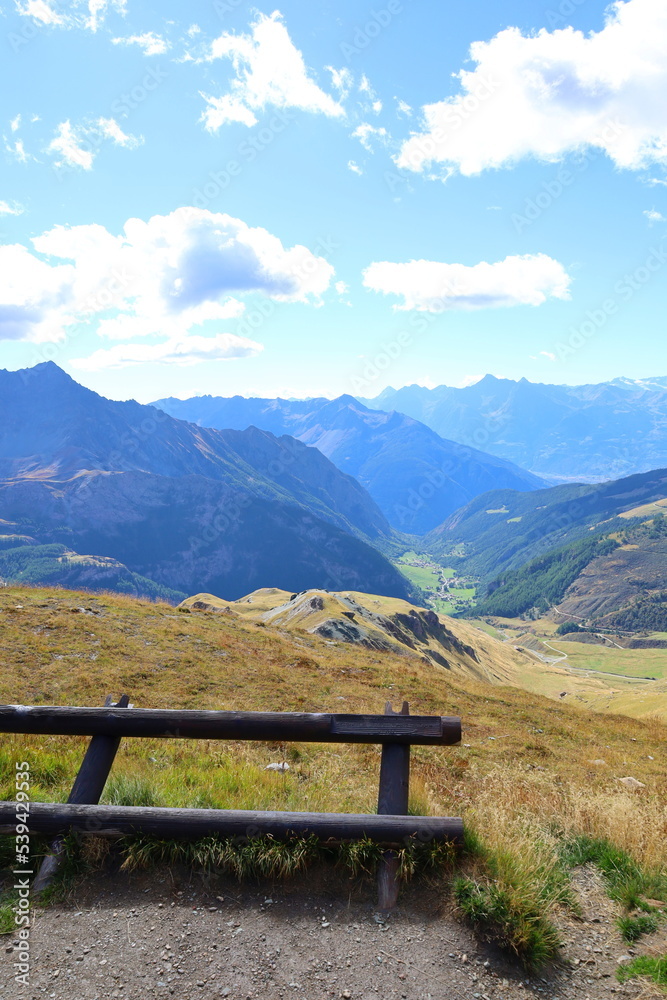 Mountain landscape of long distance hiking trail Tour Des Combins which crosses Switzerland to Italy via Bourg Saint Pierre, Fenetre Durand and Aosta Valley, TDC Mountain landscape of long distance hiking trail Tour Des Combins which crosses Switzerland to Italy via Bourg Saint Pierre, Fenetre Durand and Aosta Valley, TDC