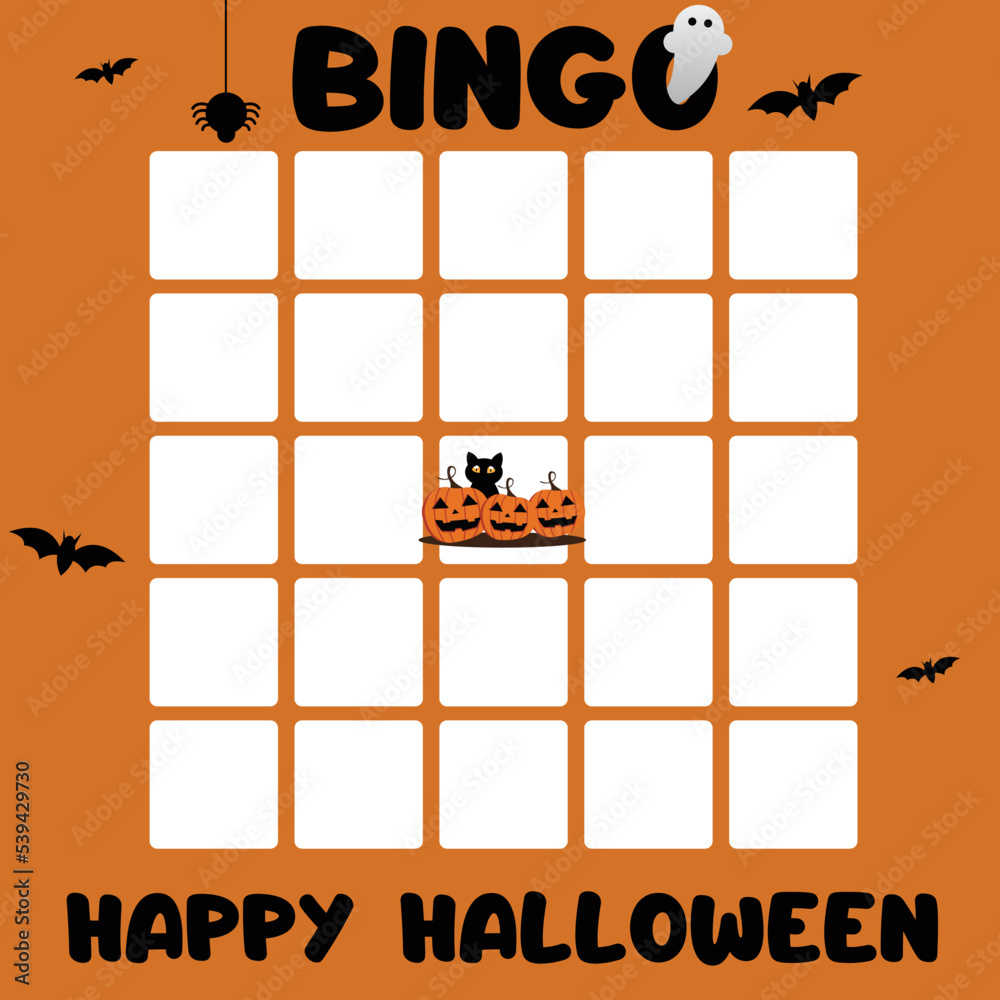 Halloween Themed Blank Bingo Cards With Decorated Bingo. Stock Vector ...