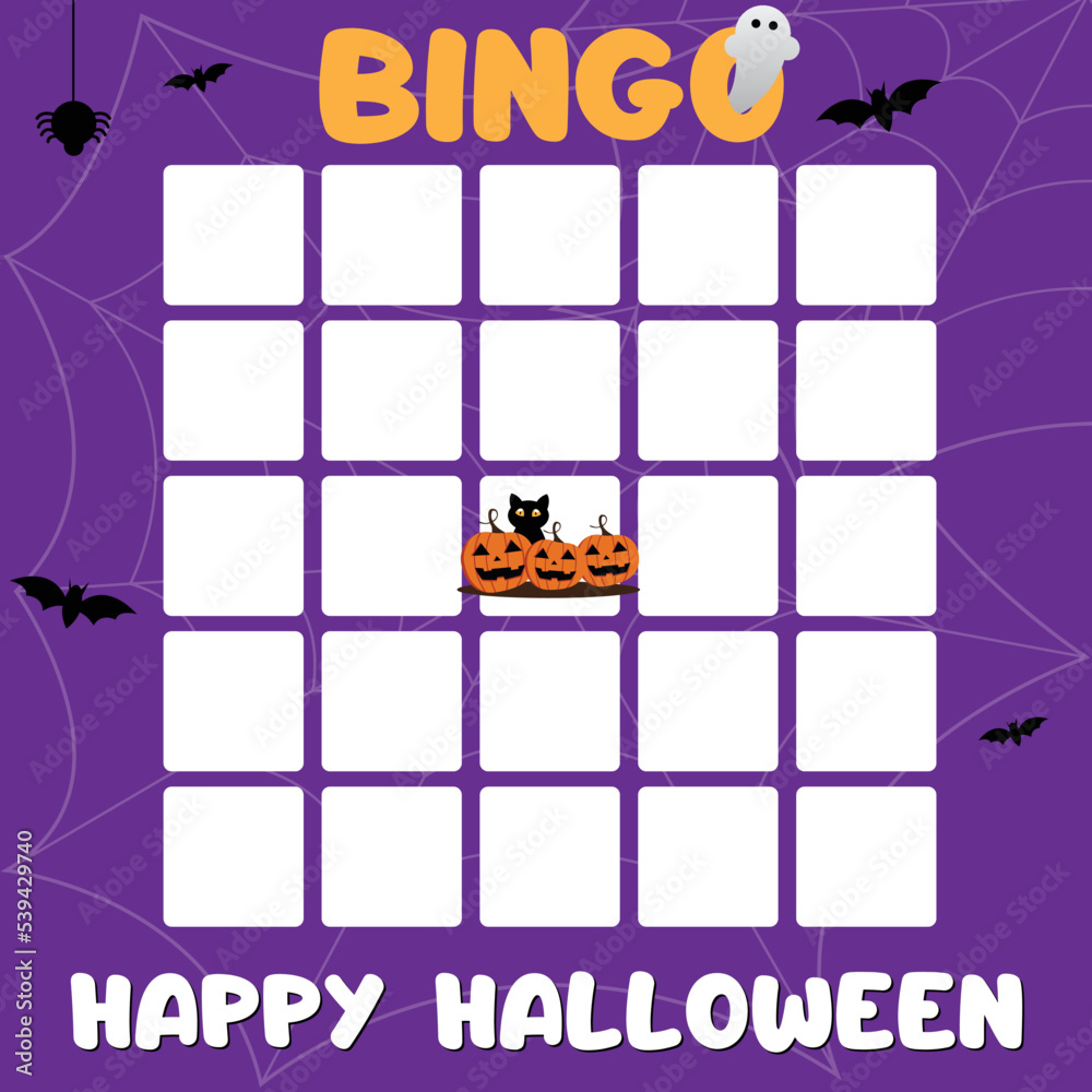 Halloween Themed Blank Bingo Cards With Decorated Bingo. Stock Vector ...