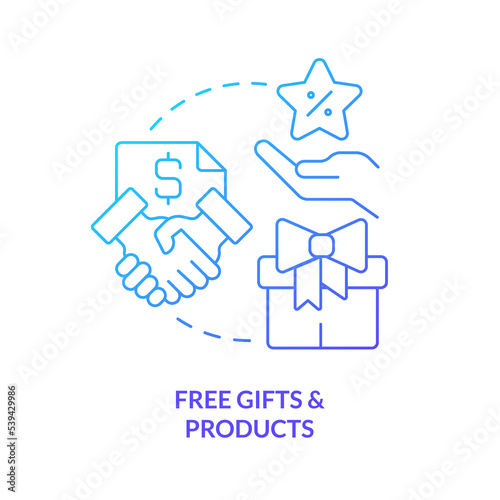 Free gifts and products concept blue gradient icon. Exclusive proposition. Loyalty program. Member benefits abstract idea thin line illustration. Isolated outline drawing. Myriad Pro-Bold font used